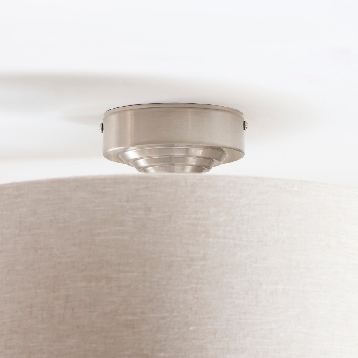 Highclere Three Light Semi Flush in Brushed Chrome with Natural Shade