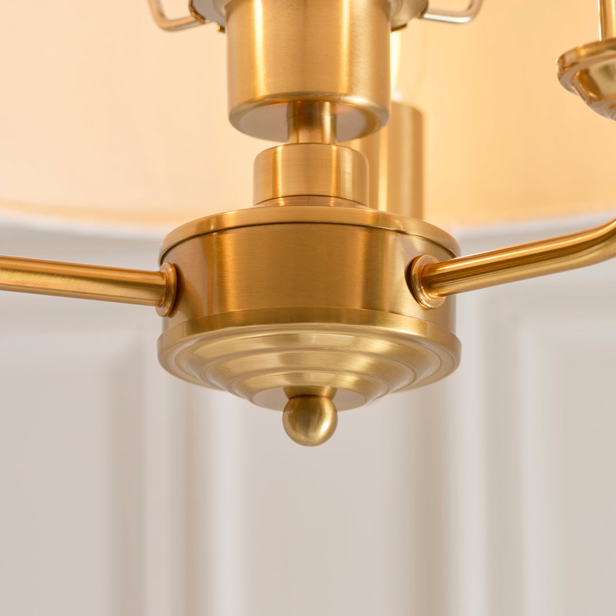 Highclere Three Light Semi Flush in Vintage Brass with Natural Shade