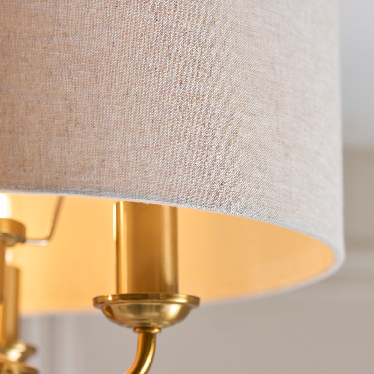 Highclere Three Light Semi Flush in Vintage Brass with Natural Shade