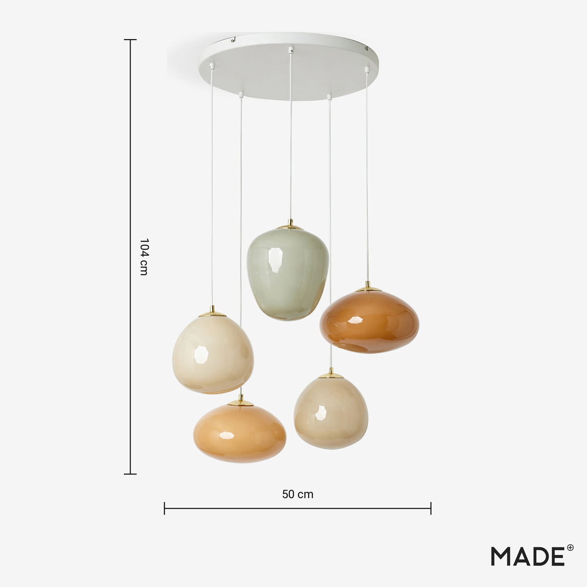 Adrianne Diner Cluster Pendant In Matt White with Amber & Neutral Toned Glass Shades