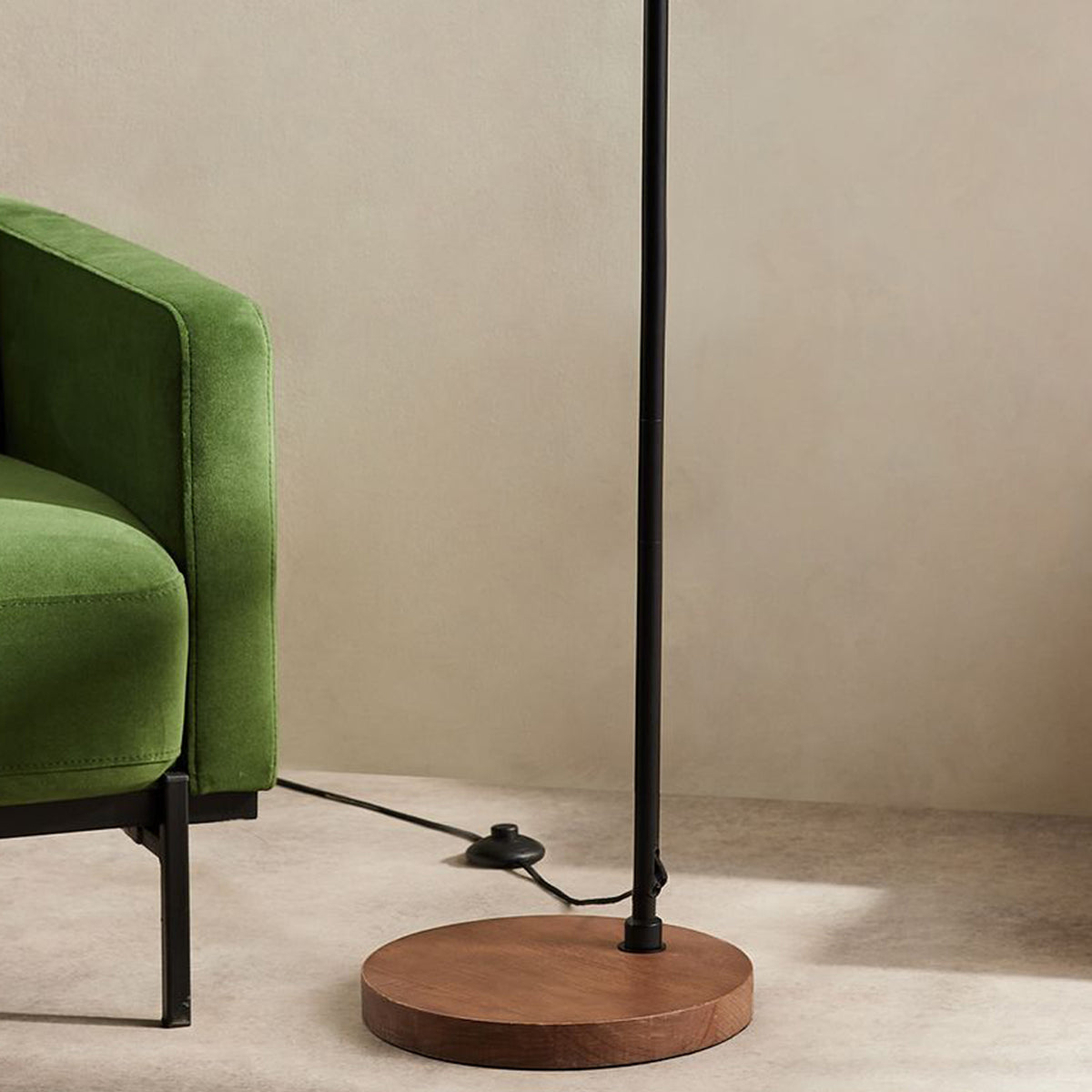 Avery Adjustable Floor Lamp in Matt Black with Rubberwood Detail
