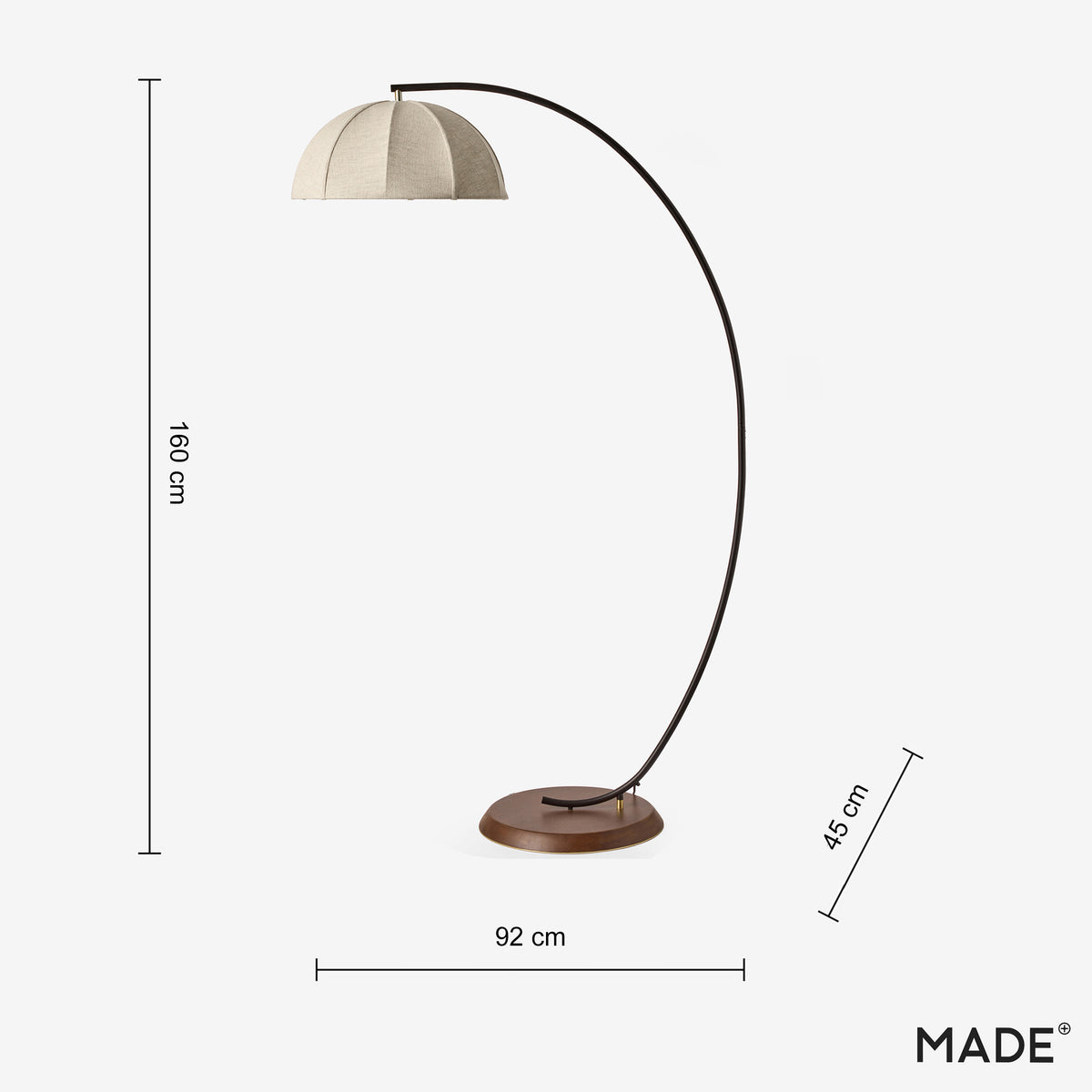 Benny Adjustable Floor Lamp in Matt Black & Ash Wood with Natural Linen Shade