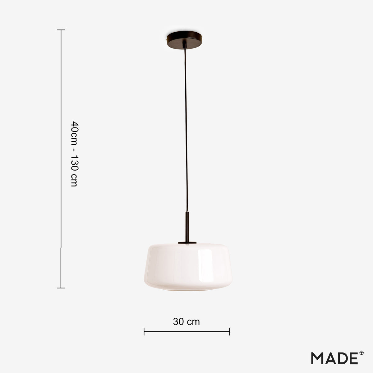 Camilo Pendant in Matt Black with White Opal Glass Shade