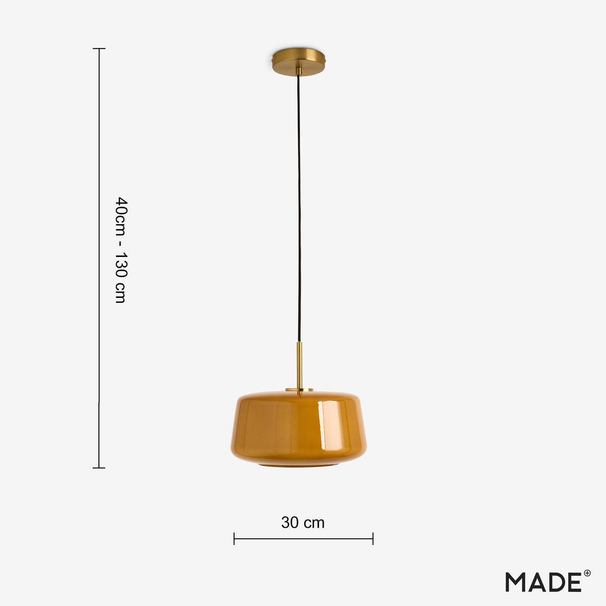 Camilo Pendant in Brushed Gold with Amber Orange Glass Shade