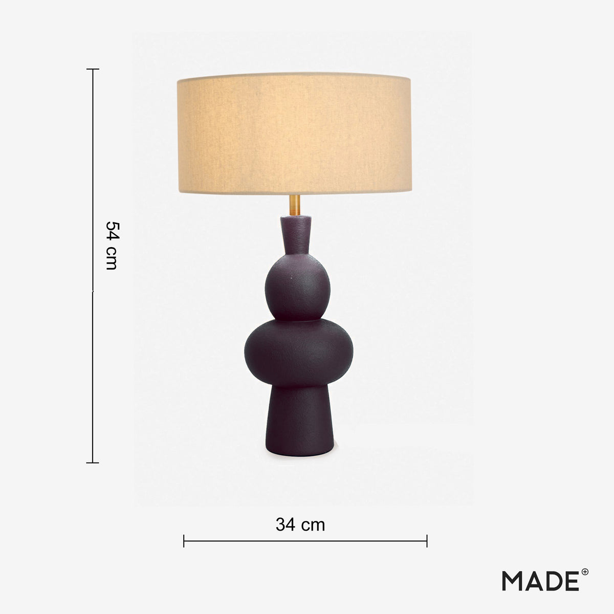 Freyja Ceramic Table Lamp in Black with Cream Cotton Shade