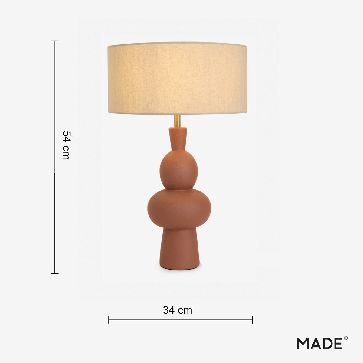 Freyja Ceramic Table Lamp in Brown with Cream Cotton Shade