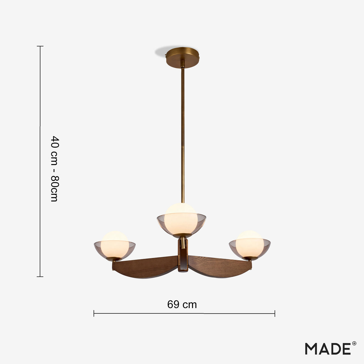 Layla 3 Semi Flush Ceiling Light in Walnut Stained Ash Wood with Smoked Glass & Opal Shades (Copy)