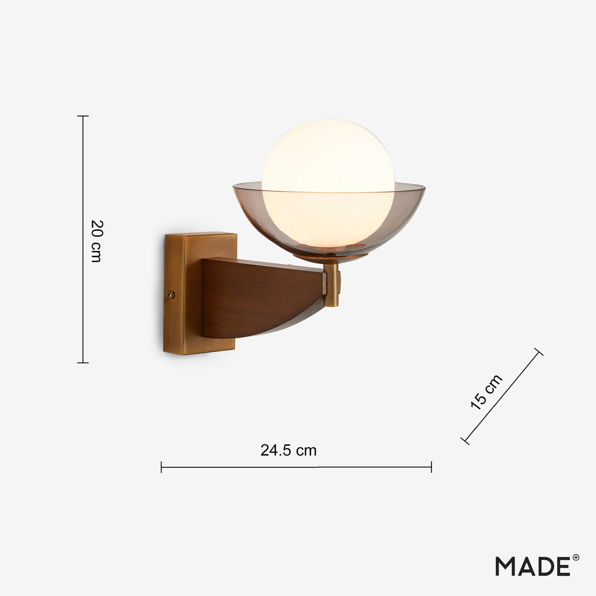 Layla Wall Light in Walnut Stained Ash Wood with Smoked & Opal Glass Shade