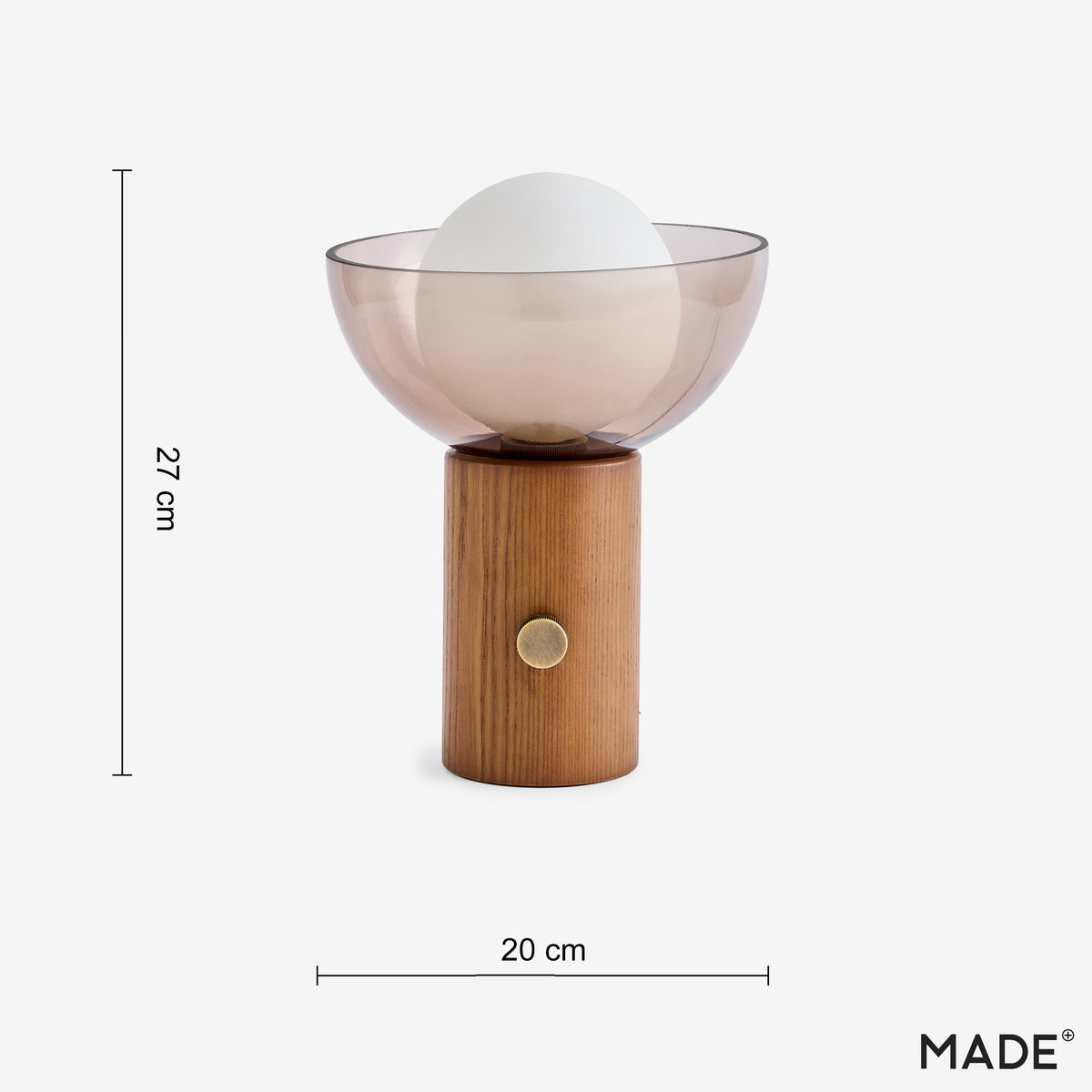 Layla Dimmable Table Lamp in Walnut Stained Ash Wood with Smoked & Opal Glass Shade