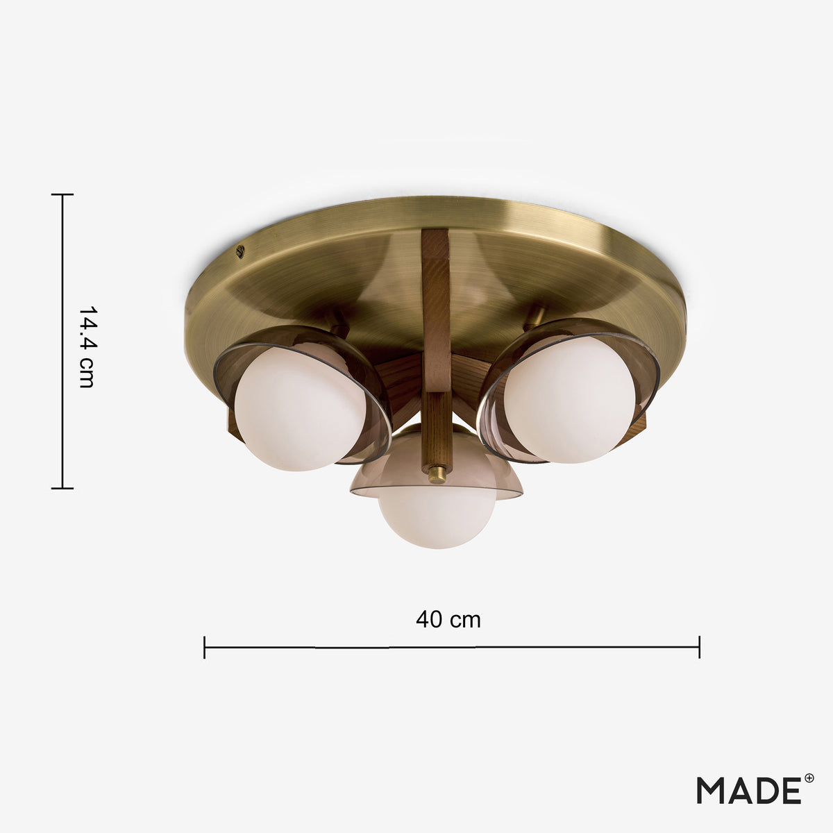 Layla 3 Semi Flush Ceiling Light in Walnut Stained Ash Wood with Smoked & Opal Glass Shades