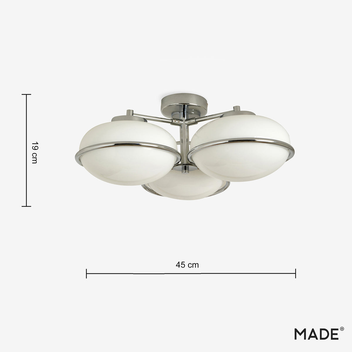 Piper 3 Light Semi Flush Ceiling in Polished Chrome with Opal Glass Shades