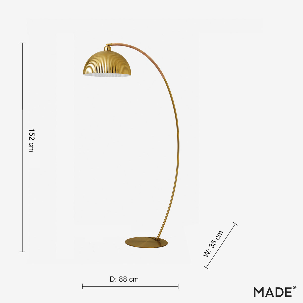 Shell Floor Lamp in Gold & Rattan