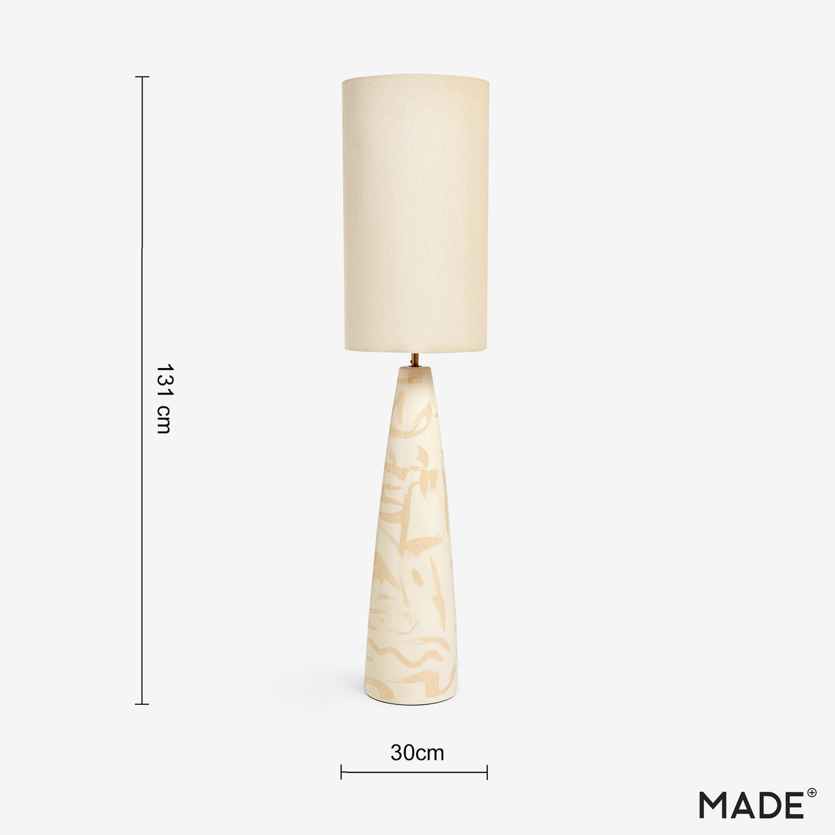 Vince Ceramic Floor Lamp in Cream with Natural Linen Shade