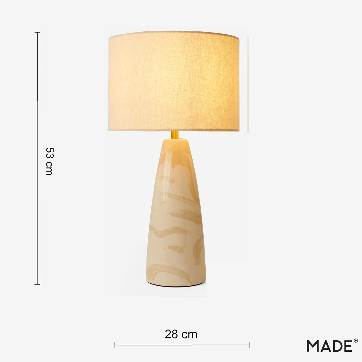 Vince Ceramic Table Lamp in Cream with Natural Linen Shade