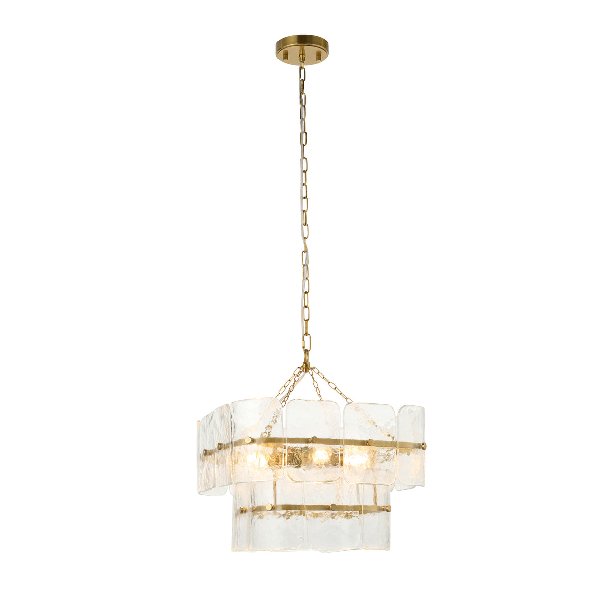 Venice Four Light Two Tier Square Pendant with Clear Textured Glass Panels