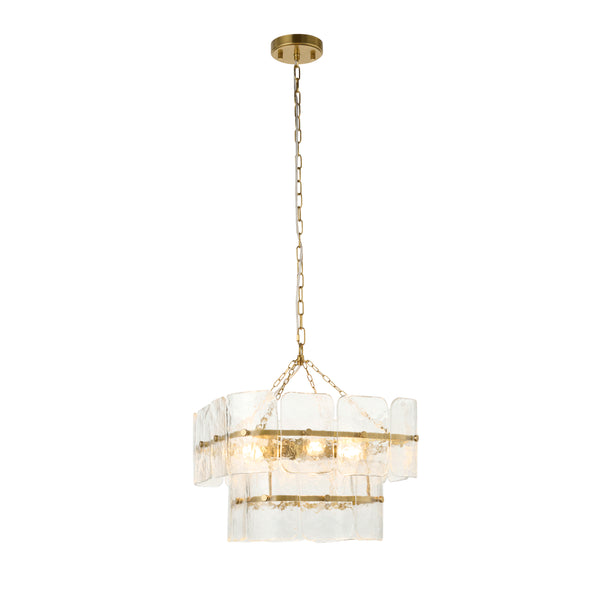 Venice Four Light Two Tier Square Pendant with Clear Textured Glass Panels
