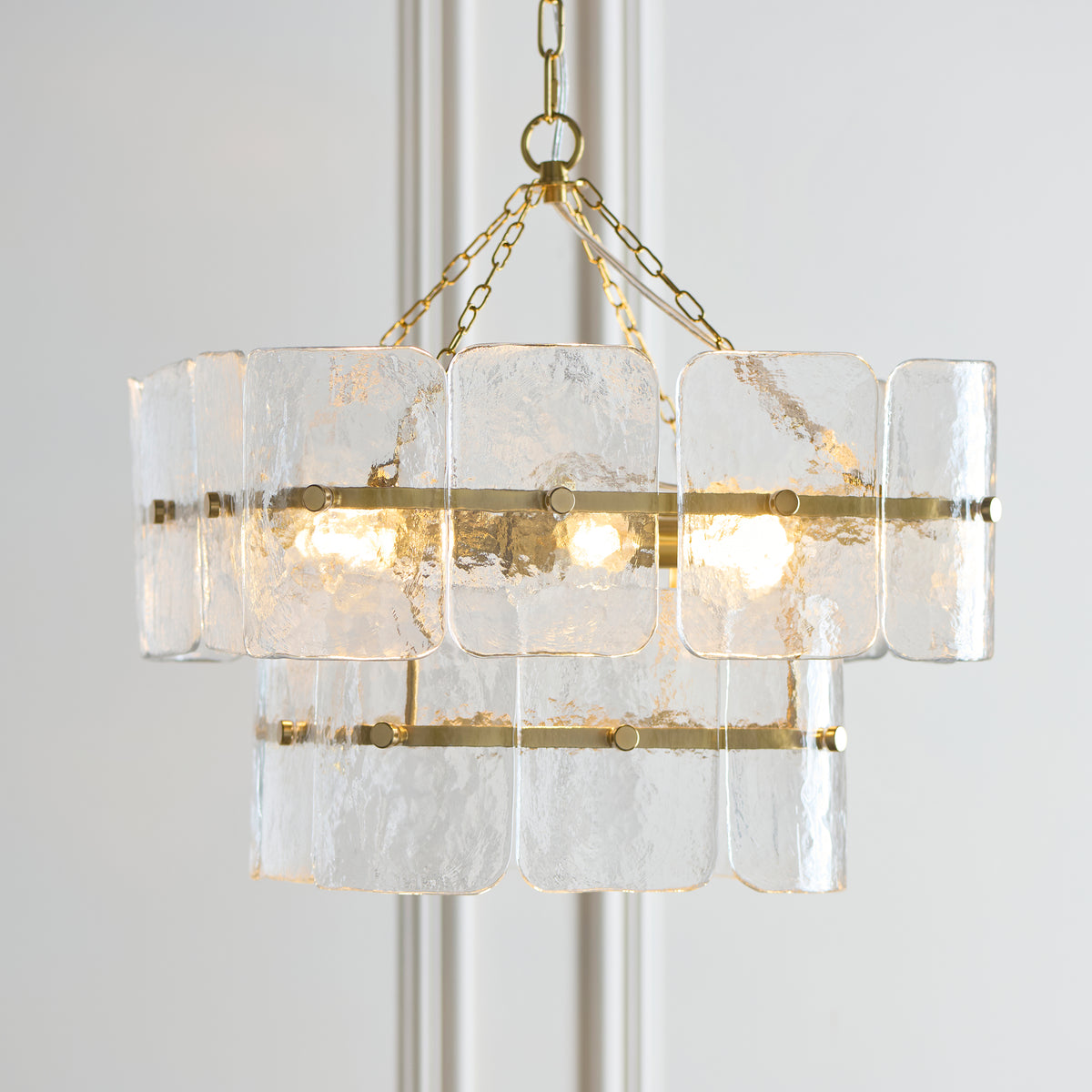 Venice Four Light Two Tier Square Pendant with Clear Textured Glass Panels