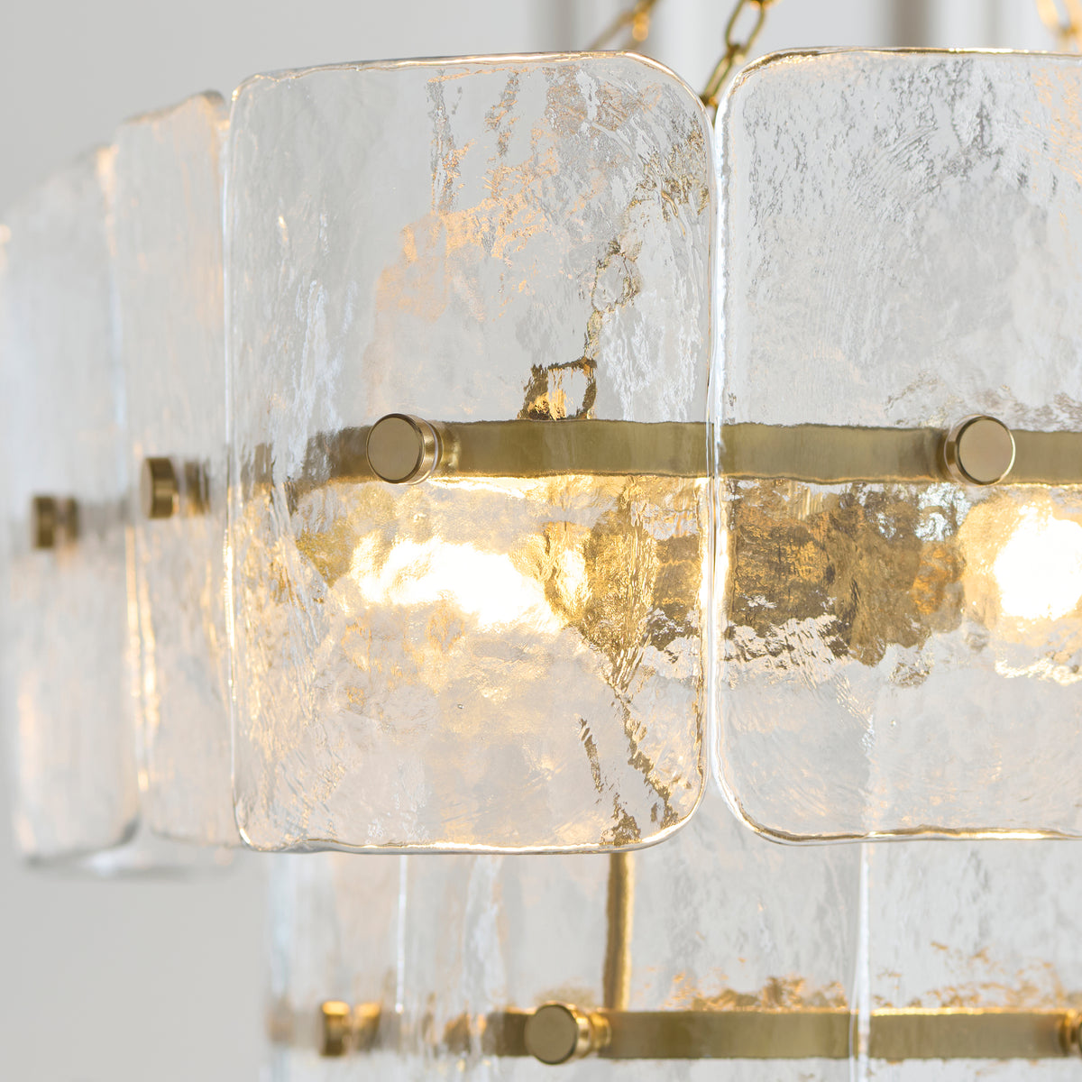 Venice Four Light Two Tier Square Pendant with Clear Textured Glass Panels