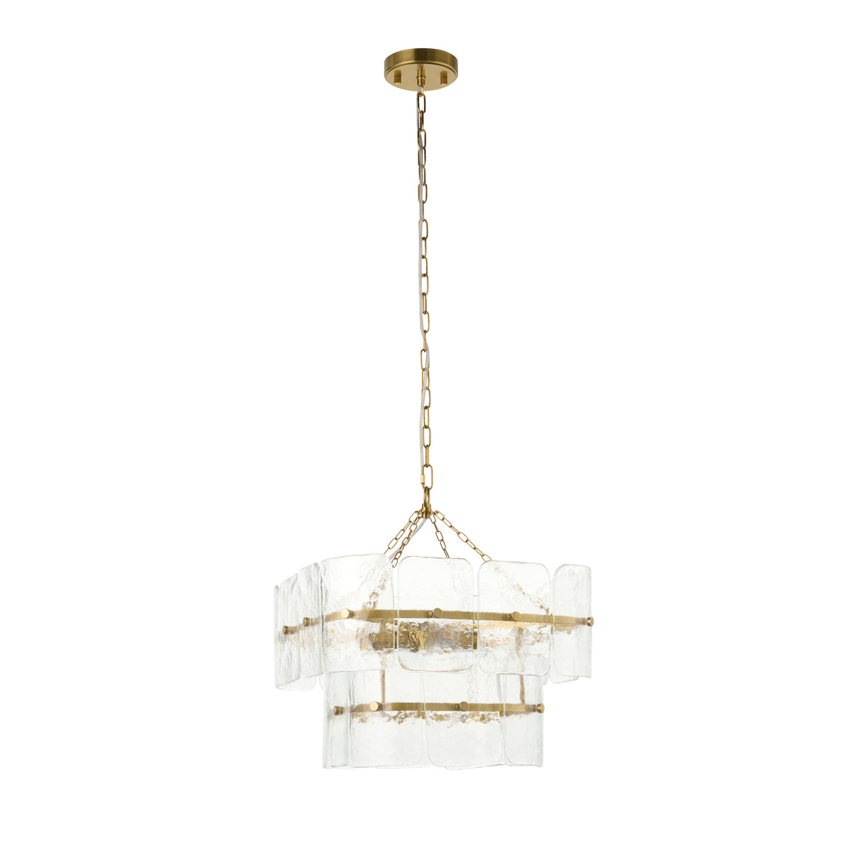 Venice Four Light Two Tier Square Pendant with Clear Textured Glass Panels