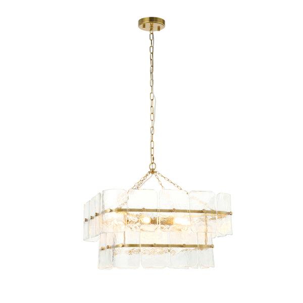 Venice Six Light Two Tier Square Pendant with Clear Textured Glass Panels