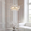Venice Six Light Two Tier Square Pendant with Clear Textured Glass Panels