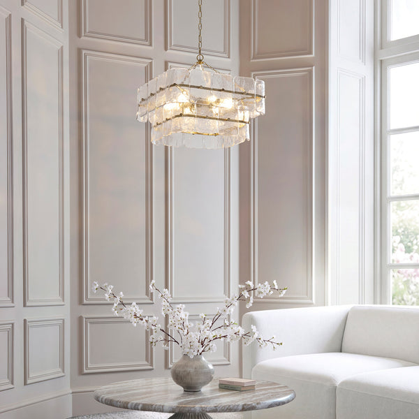 Venice Six Light Two Tier Square Pendant with Clear Textured Glass Panels