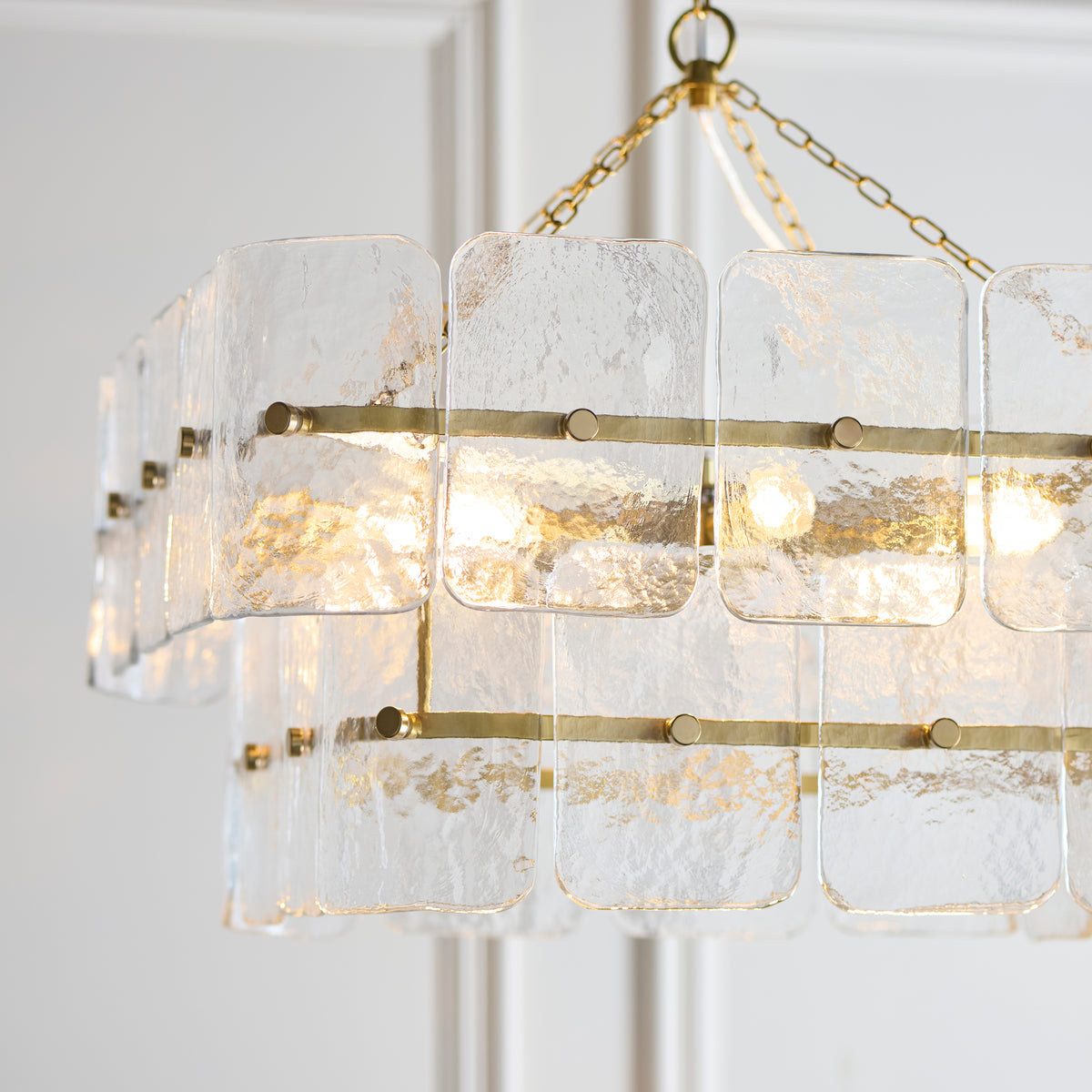 Venice Six Light Two Tier Square Pendant with Clear Textured Glass Panels
