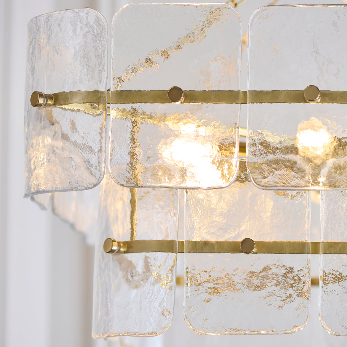 Venice Six Light Two Tier Square Pendant with Clear Textured Glass Panels