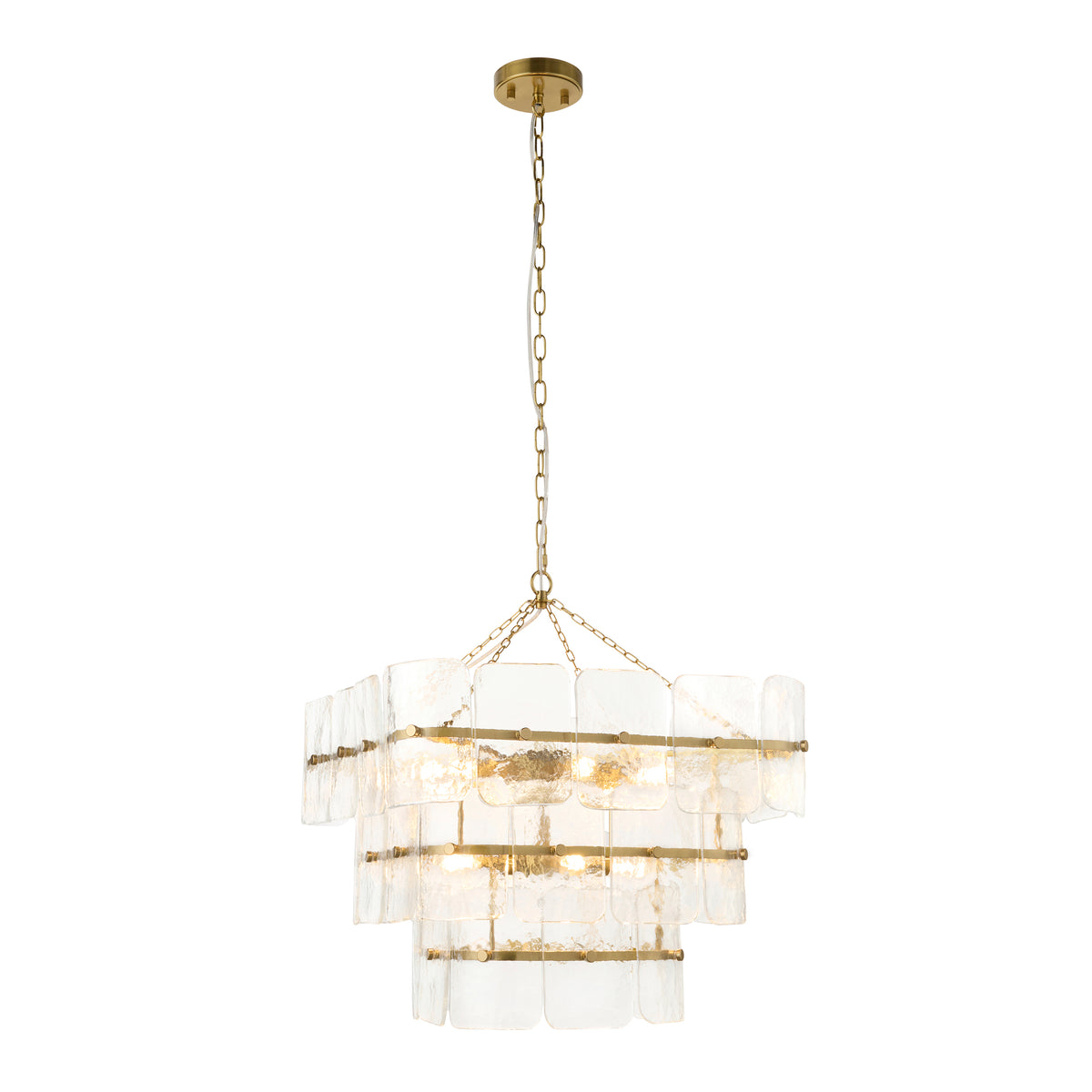 Venice Ten Light Three Tier Square Pendant with Clear Textured Glass Panels