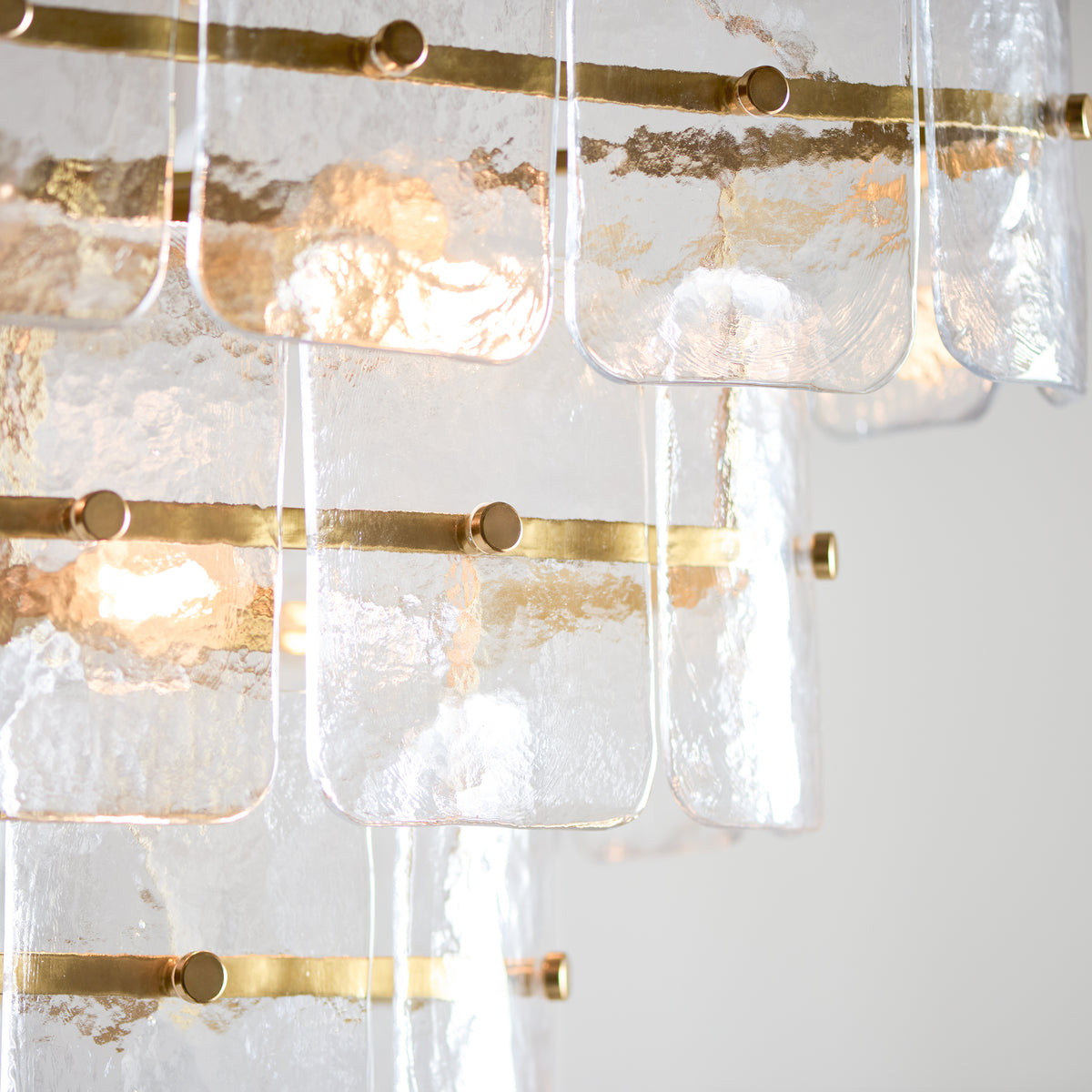 Venice Ten Light Three Tier Square Pendant with Clear Textured Glass Panels