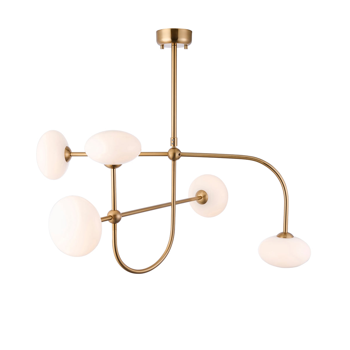 Ottowa Five Light Pendant Chandelier in Brushed Aged Brass with Opal Glass Shades