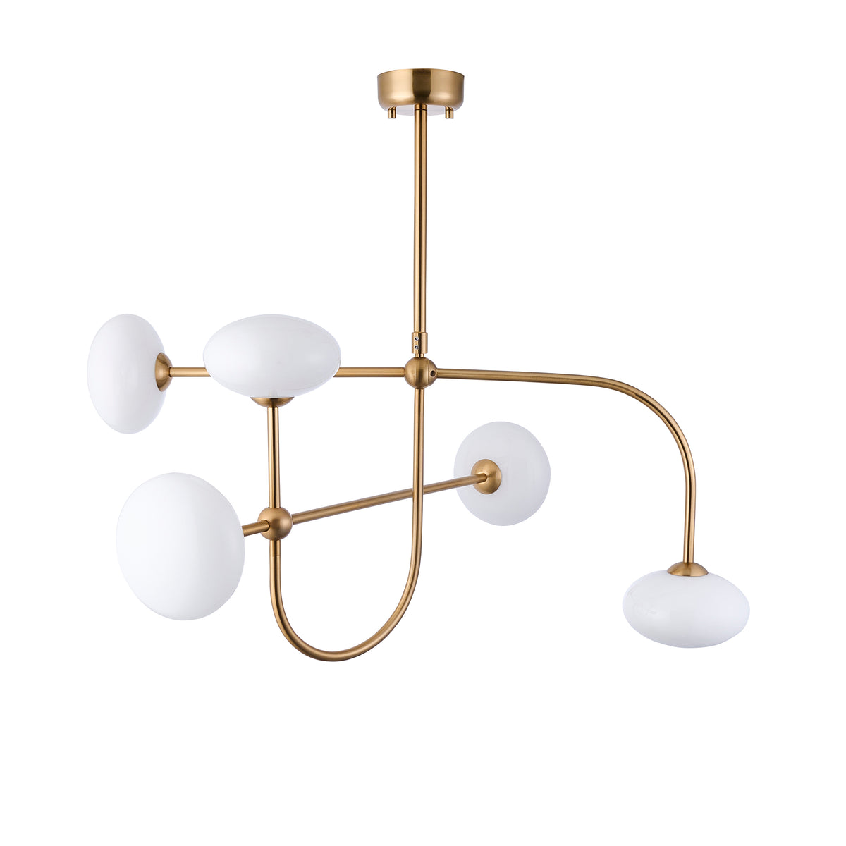 Ottowa Five Light Pendant Chandelier in Brushed Aged Brass with Opal Glass Shades