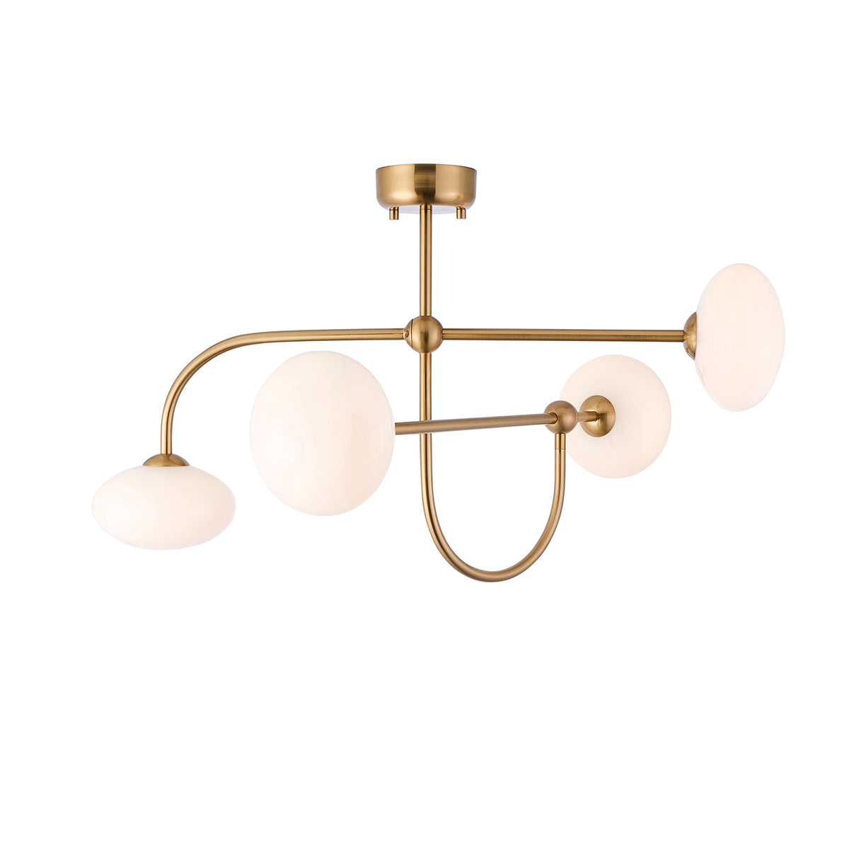 Ottowa Four Light Semi Flush in Brushed Aged Brass with Opal Glass Shades