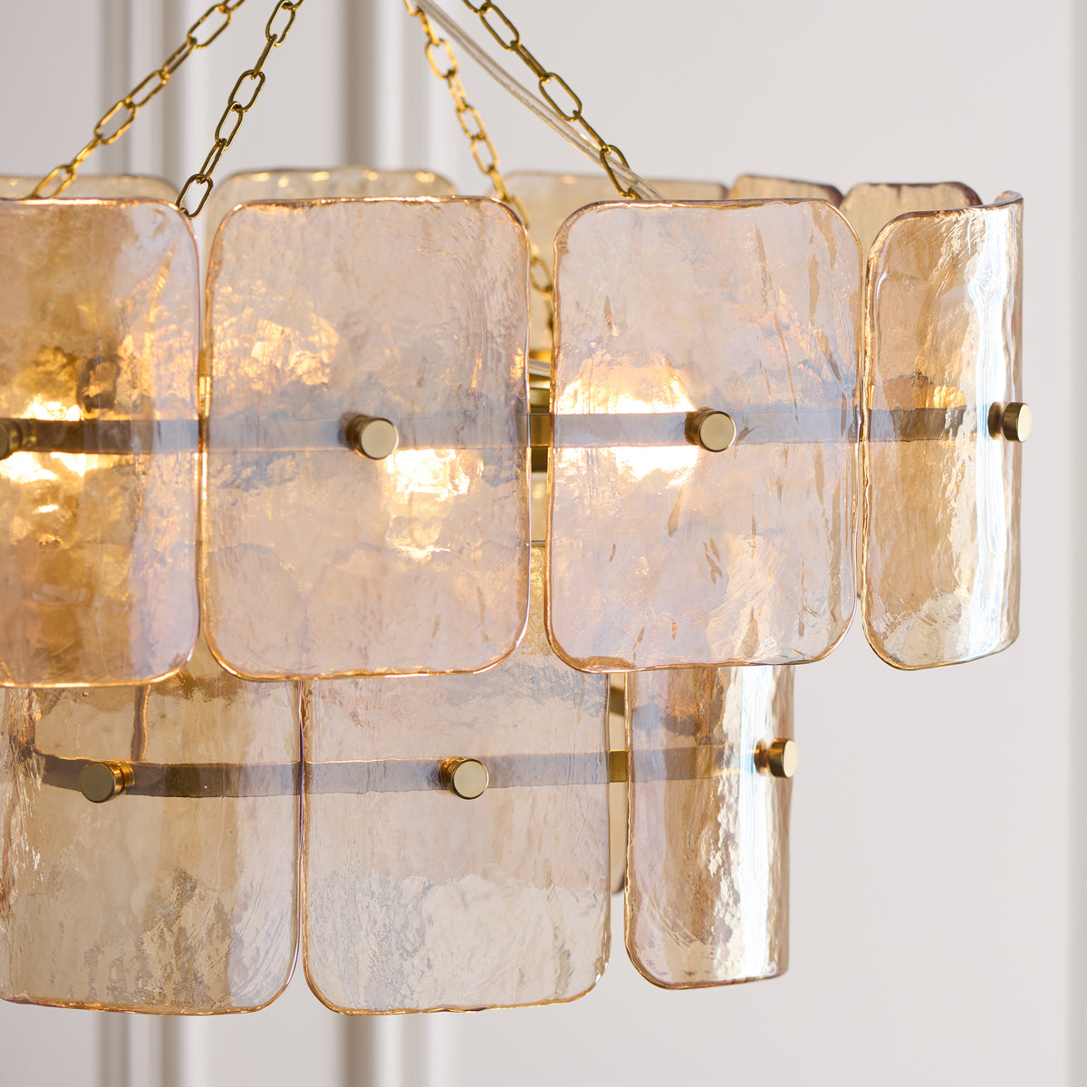 Venice Four Light Two Tier Square Pendant with Champagne Textured Glass Panels