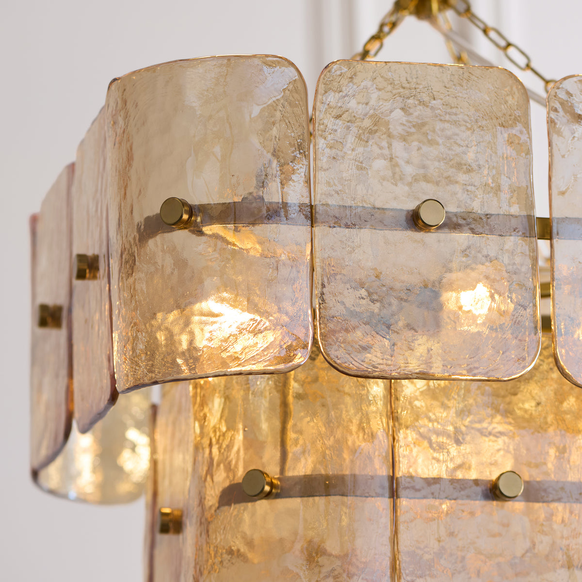 Venice Four Light Two Tier Square Pendant with Champagne Textured Glass Panels
