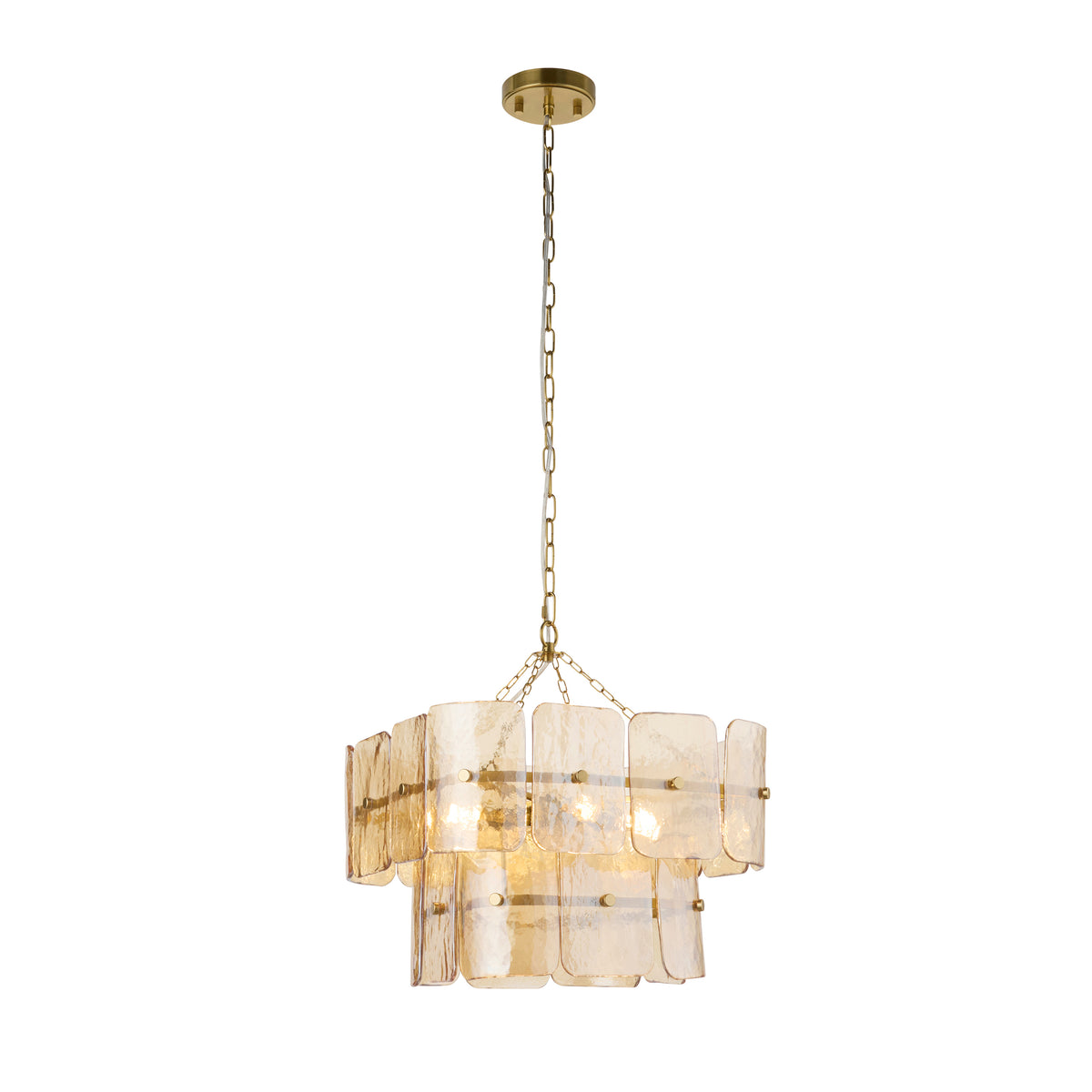 Venice Four Light Two Tier Square Pendant with Champagne Textured Glass Panels