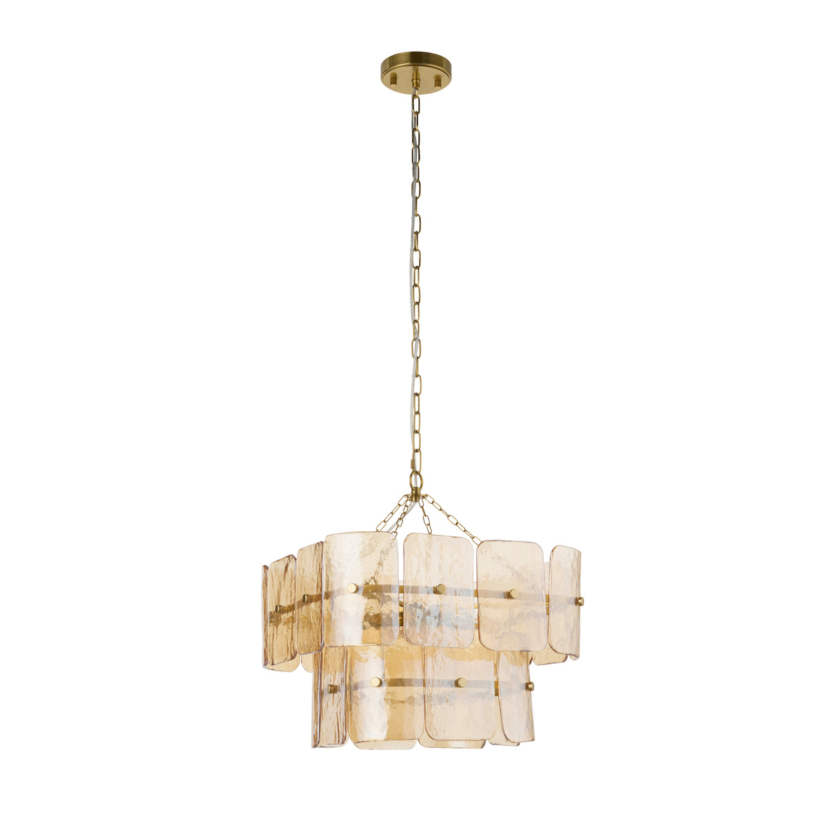 Venice Four Light Two Tier Square Pendant with Champagne Textured Glass Panels