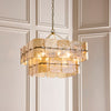 Venice Six Light Two Tier Square Pendant with Champagne Textured Glass Panels