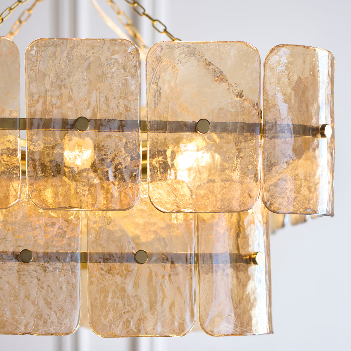 Venice Six Light Two Tier Square Pendant with Champagne Textured Glass Panels
