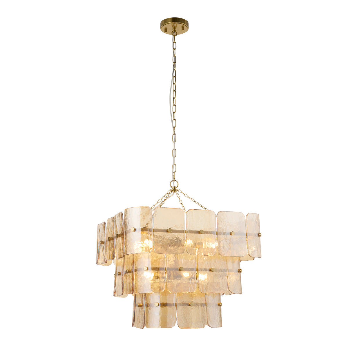 Venice Ten Light Three Tier Square Pendant with Champagne Textured Glass Panels