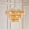 Venice Ten Light Three Tier Square Pendant with Champagne Textured Glass Panels