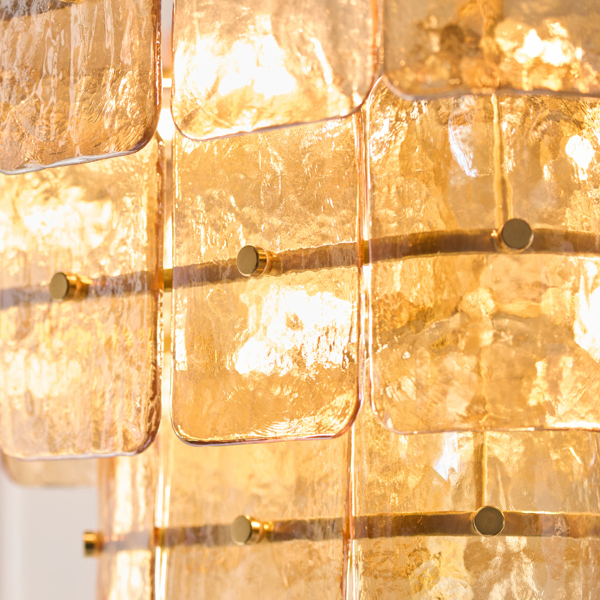 Venice Ten Light Three Tier Square Pendant with Champagne Textured Glass Panels