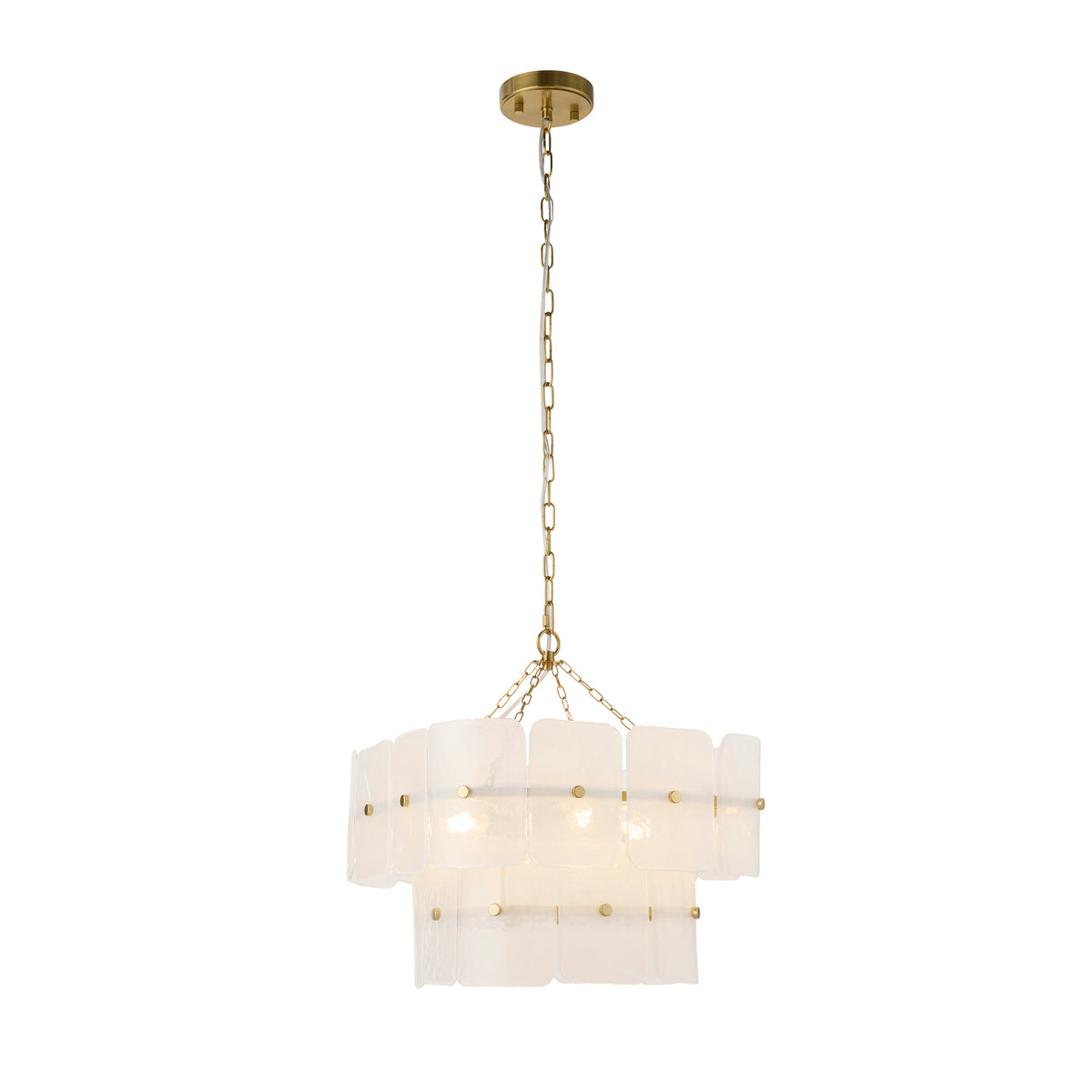 Venice Four Light Two Tier Square Pendant with White Textured Glass Panels