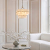 Venice Four Light Two Tier Square Pendant with White Textured Glass Panels
