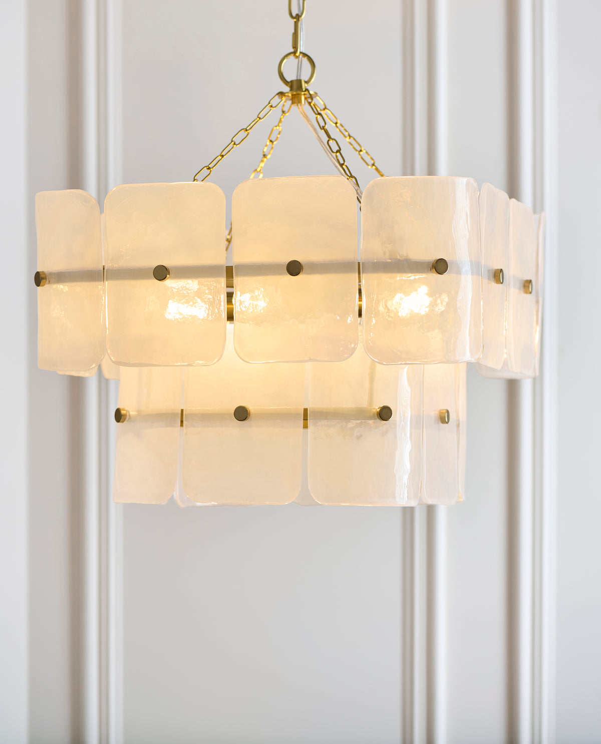 Venice Four Light Two Tier Square Pendant with White Textured Glass Panels