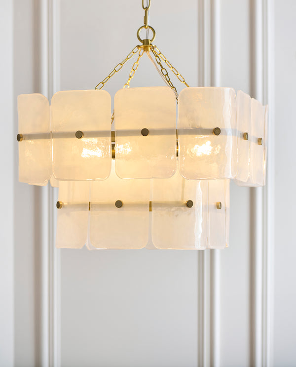 Venice Four Light Two Tier Square Pendant with White Textured Glass Panels