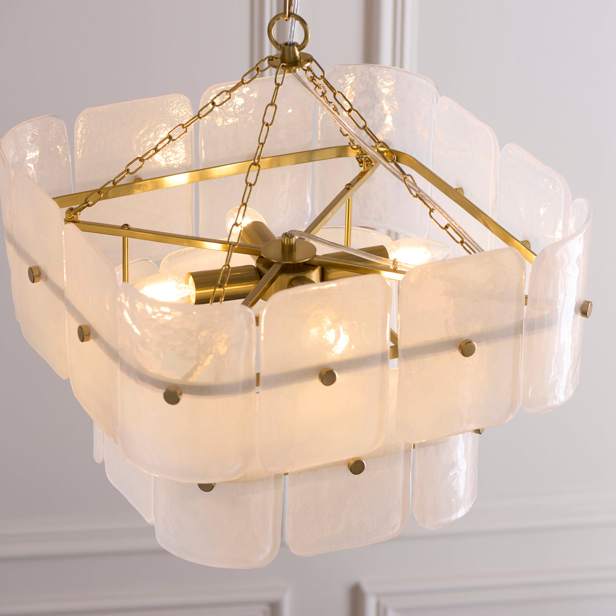 Venice Four Light Two Tier Square Pendant with White Textured Glass Panels