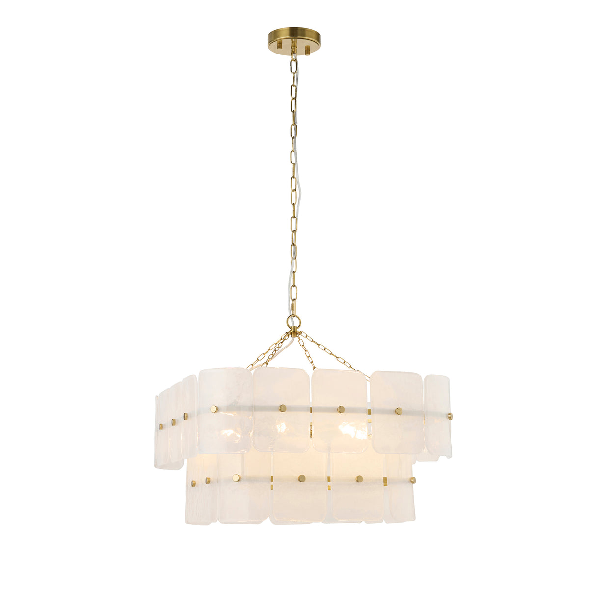 Venice Six Light Two Tier Square Pendant with White Textured Glass Panels