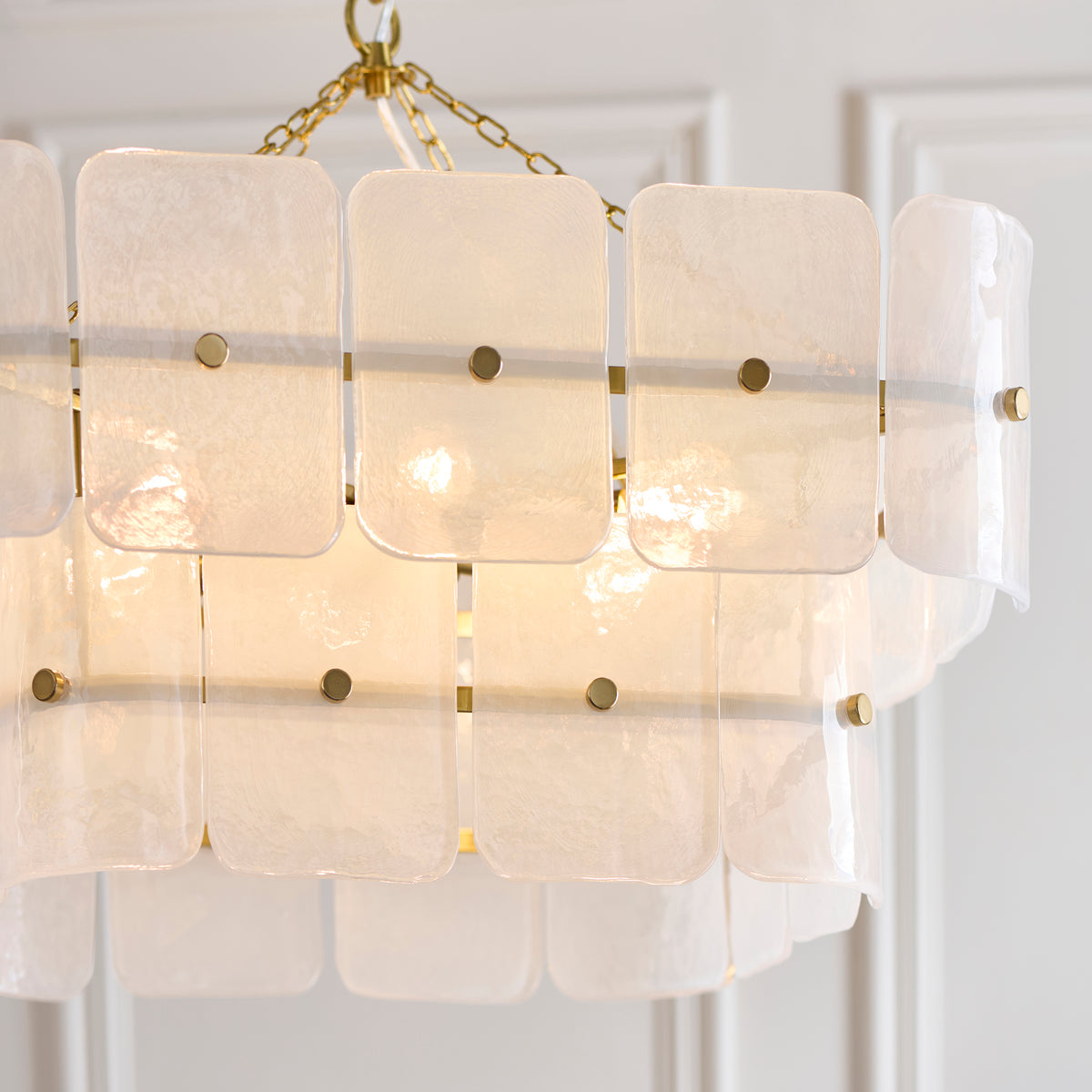 Venice Six Light Two Tier Square Pendant with White Textured Glass Panels