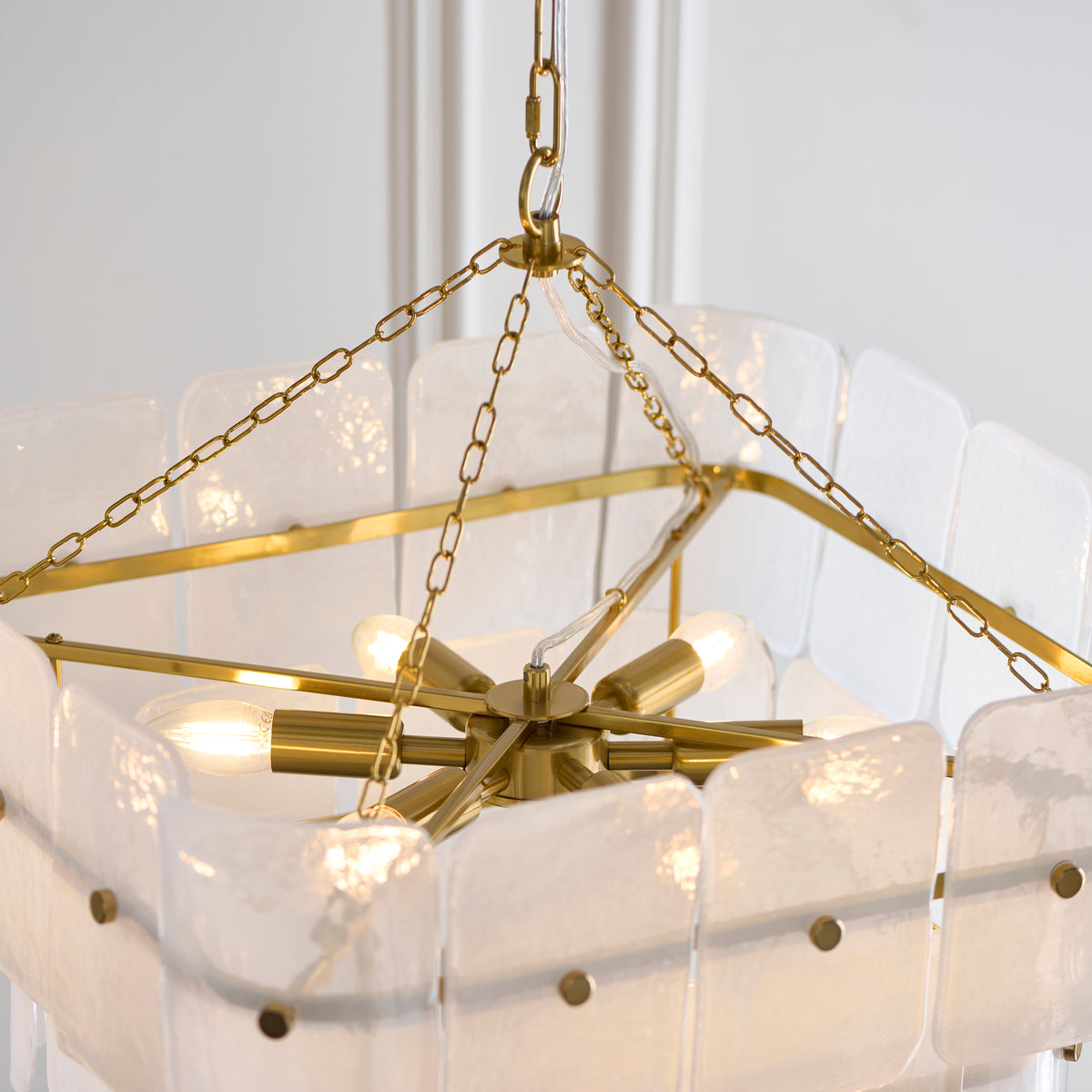 Venice Six Light Two Tier Square Pendant with White Textured Glass Panels
